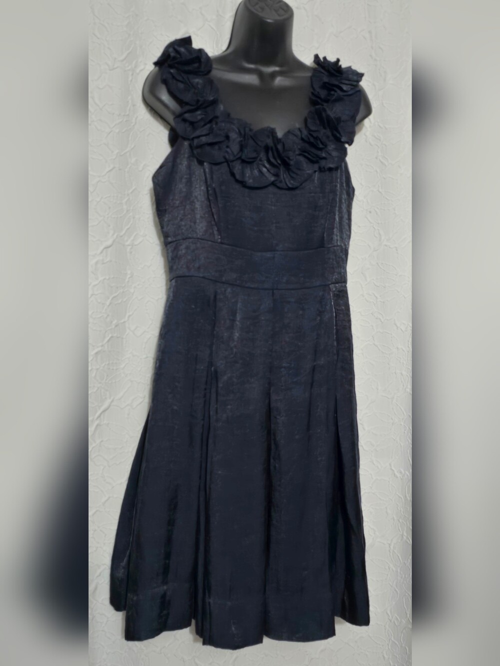 London Times Women Sleeveless Rosette Accented Fit and Flare Sleeveless Dress 10